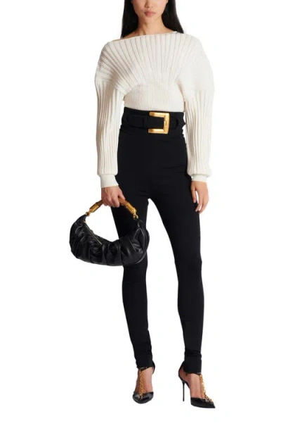 Balmain Rib-knit One-shoulder Sweater In White
