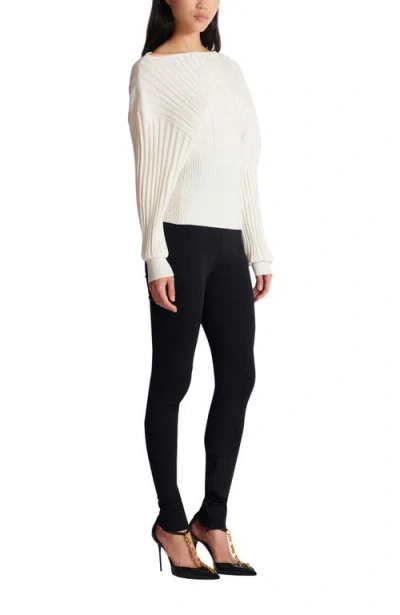 Balmain Rib-knit One-shoulder Sweater In White