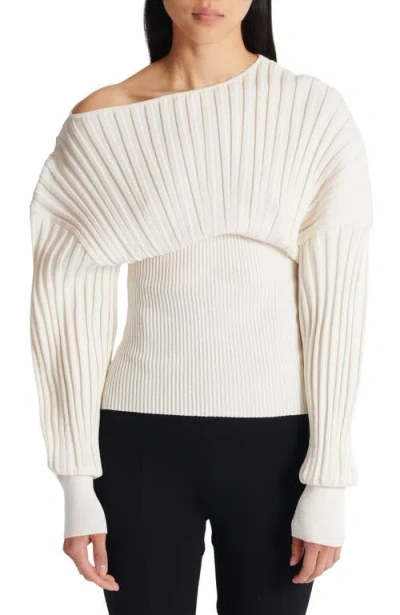 Balmain Rib-knit One-shoulder Sweater In White