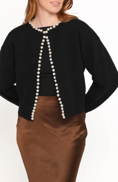 Petal And Pup Petal & Pup Bloom Faux Pearl Trim Cardigan In Black