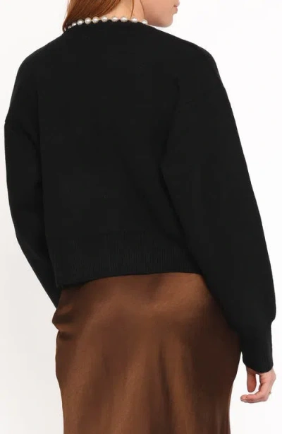 Petal And Pup Petal & Pup Bloom Faux Pearl Trim Cardigan In Black