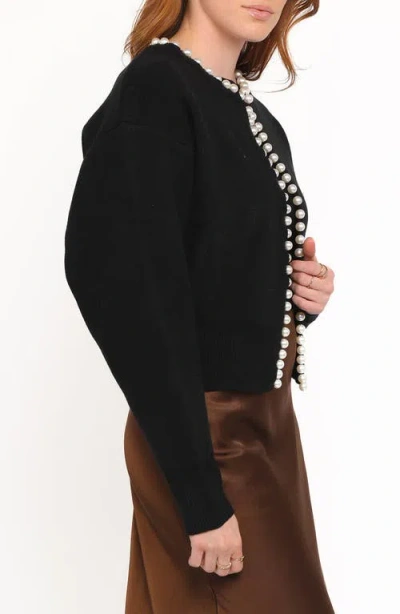 Petal And Pup Petal & Pup Bloom Faux Pearl Trim Cardigan In Black