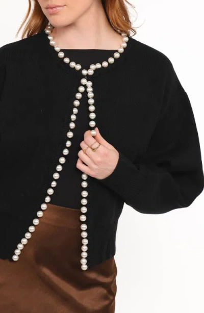 Petal And Pup Petal & Pup Bloom Faux Pearl Trim Cardigan In Black