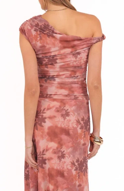 Petal And Pup Petal & Pup Donata Ruched One-shoulder Mesh Top In Pink