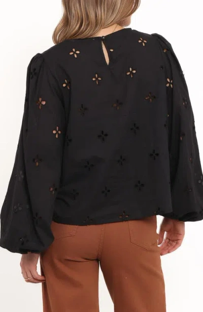 Petal And Pup Petal & Pup Aggie Embroidered Eyelet Balloon Sleeve Top In Black