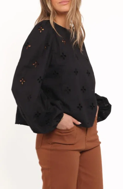 Petal And Pup Petal & Pup Aggie Embroidered Eyelet Balloon Sleeve Top In Black