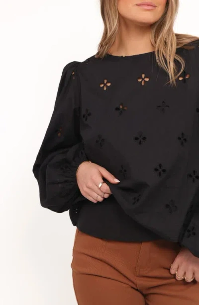Petal And Pup Petal & Pup Aggie Embroidered Eyelet Balloon Sleeve Top In Black