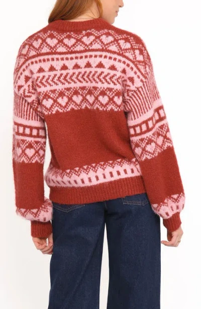 Petal And Pup Petal & Pup Zinnia Fair Isle Crewneck Sweater In Red