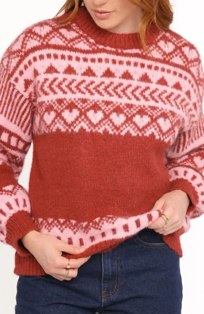 Petal And Pup Petal & Pup Zinnia Fair Isle Crewneck Sweater In Red