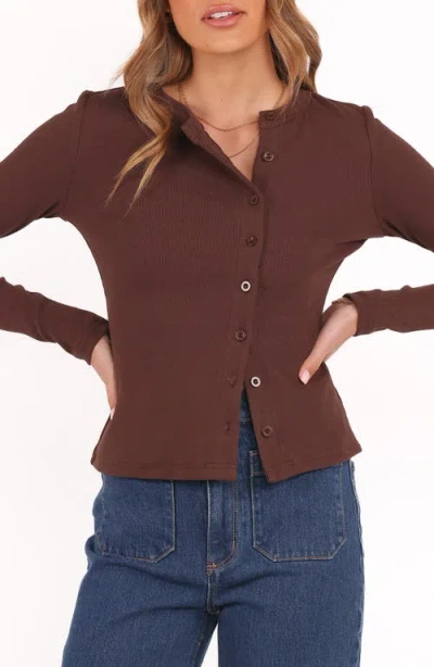 Petal And Pup Petal & Pup Cass Rib Stretch Cotton Button-up Shirt In Brown