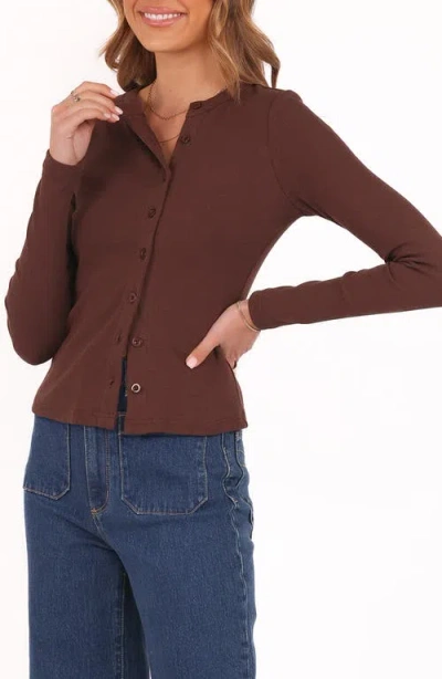 Petal And Pup Petal & Pup Cass Rib Stretch Cotton Button-up Shirt In Brown