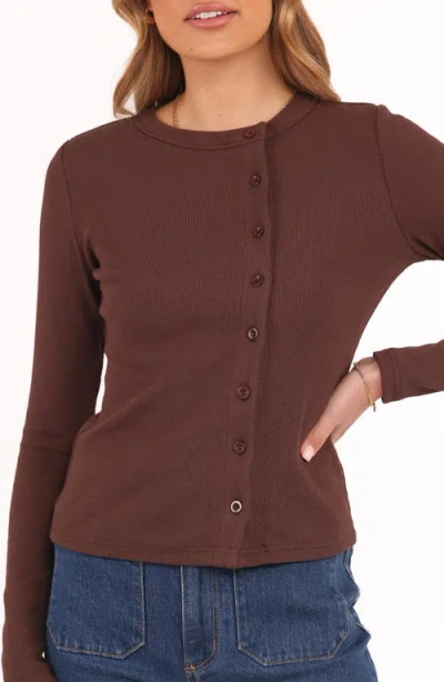 Petal And Pup Petal & Pup Cass Rib Stretch Cotton Button-up Shirt In Brown