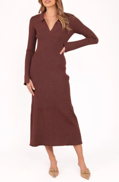 Petal And Pup Petal & Pup Makenna Long Sleeve Rib Maxi Sweater Dress In Brown