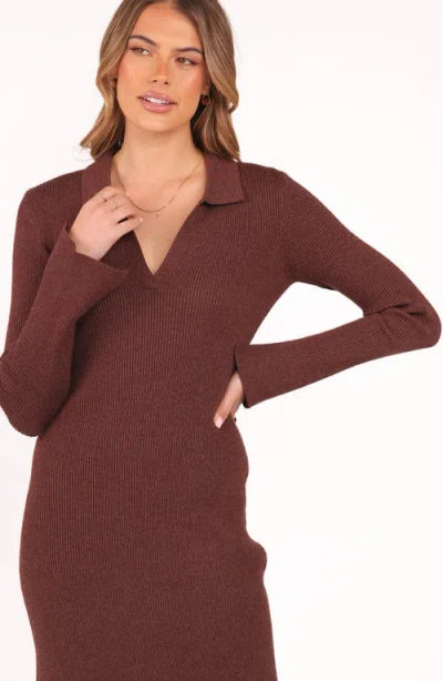 Petal And Pup Petal & Pup Makenna Long Sleeve Rib Maxi Sweater Dress In Brown