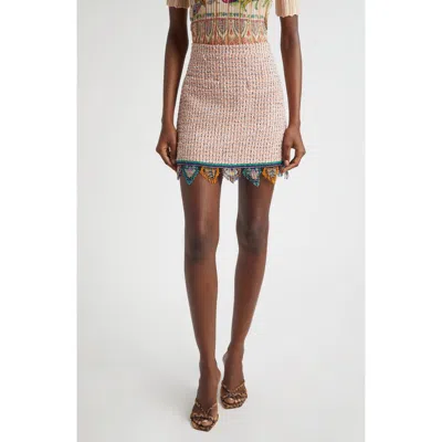 Etro Fringed Embroidered Tweed Mini Skirt In Multi