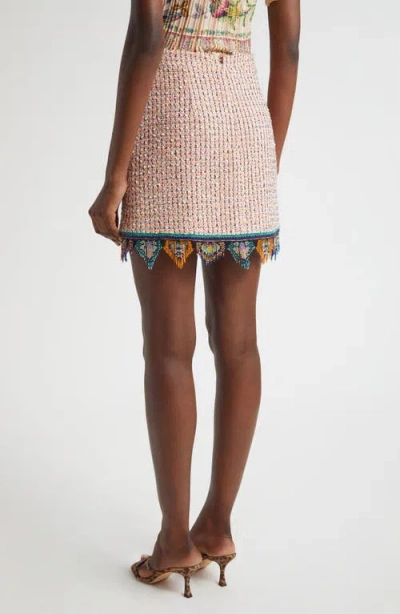 Etro Fringed Embroidered Tweed Mini Skirt In Multi