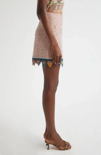 Etro Fringed Embroidered Tweed Mini Skirt In Multi