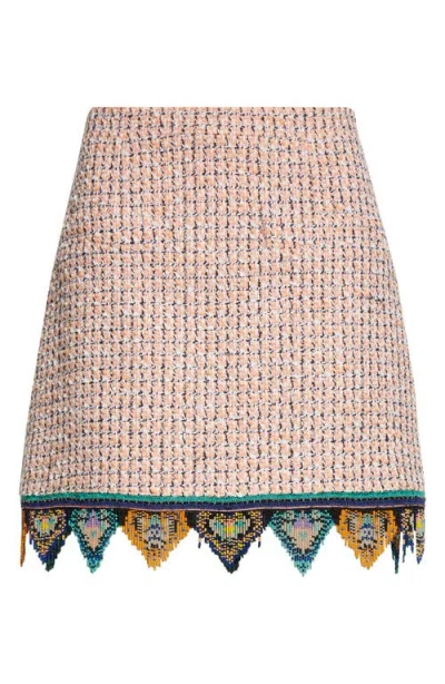 Etro Fringed Embroidered Tweed Mini Skirt In Multi