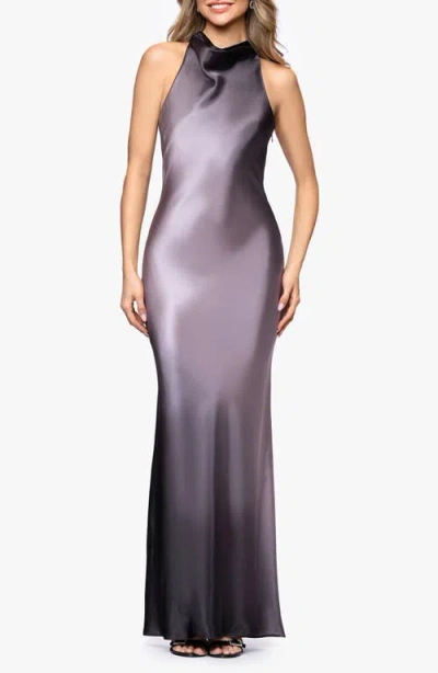 Betsy & Adam Ombré Satin Halter Neck Gown In Purple