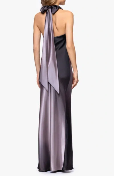 Betsy & Adam Ombré Satin Halter Neck Gown In Purple