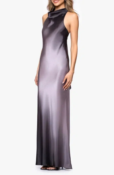 Betsy & Adam Ombré Satin Halter Neck Gown In Purple