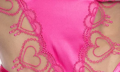 Roma Confidential Queen Of Hearts Embroidered Mesh & Satin Teddy In Pink