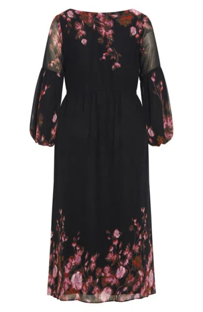 City Chic Frances Floral Semi Sheer Sleeve Maxi Dress In Black