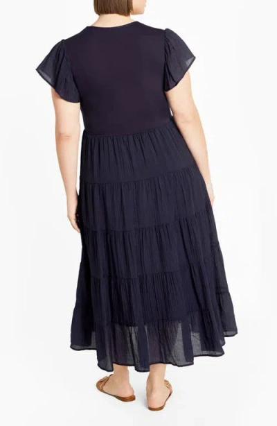 City Chic Marli Mixed Media Midi Dress In Blue