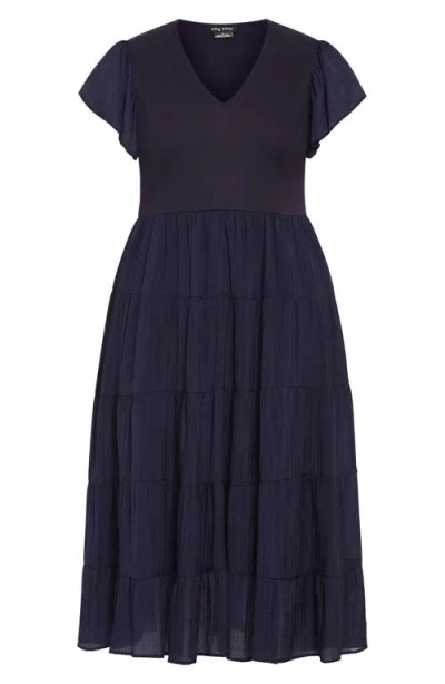 City Chic Marli Mixed Media Midi Dress In Blue