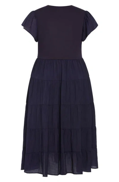 City Chic Marli Mixed Media Midi Dress In Blue