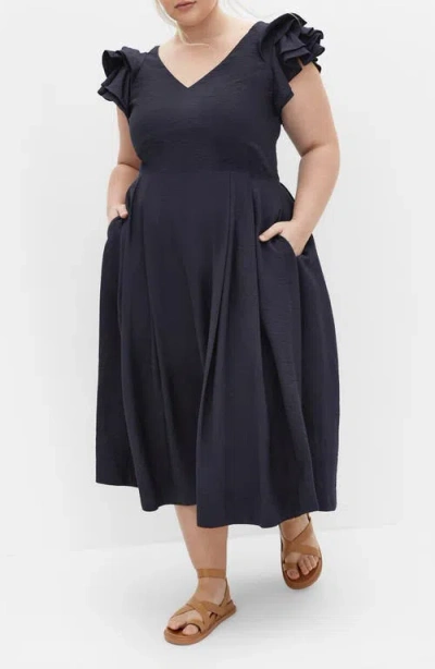 City Chic Ila Flutter Sleeve Midi Dress In Blue