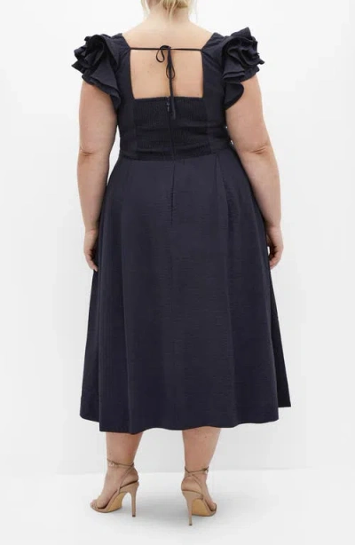 City Chic Ila Flutter Sleeve Midi Dress In Blue