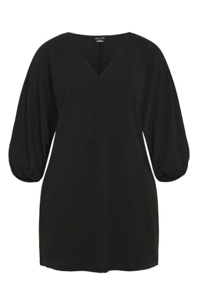 City Chic Oakleigh Long Sleeve Shift Minidress In Black