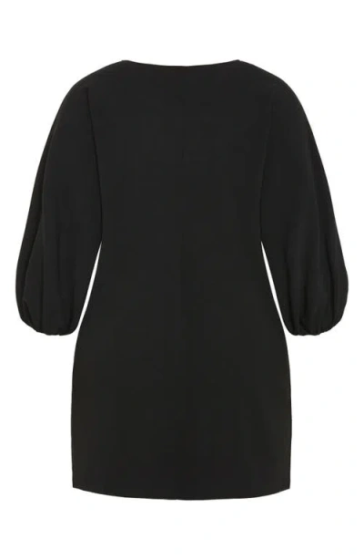 City Chic Oakleigh Long Sleeve Shift Minidress In Black