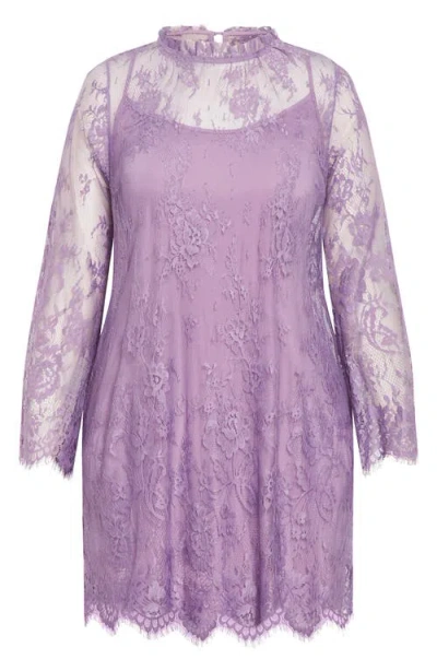 City Chic Zelda Lace Minidress In Purple