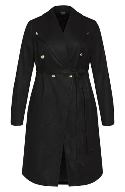 City Chic Callie Belted Coat In Black
