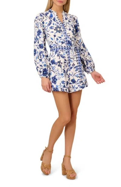 Adrianna Papell Floral Long Sleeve Cotton Romper In Multi