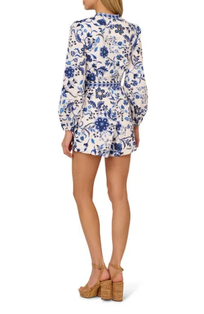 Adrianna Papell Floral Long Sleeve Cotton Romper In Multi