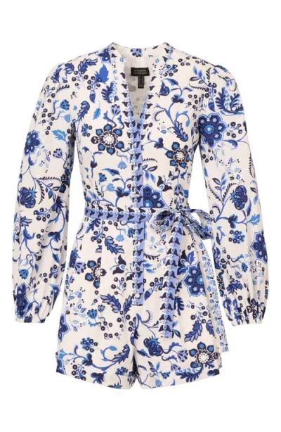 Adrianna Papell Floral Long Sleeve Cotton Romper In Multi