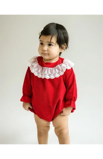Cuclie Lace Collar Bubble Romper In Red