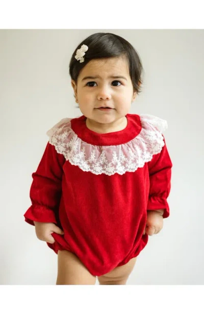 Cuclie Lace Collar Bubble Romper In Red