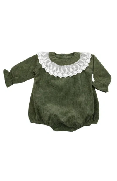Cuclie Lace Collar Bubble Romper In Green
