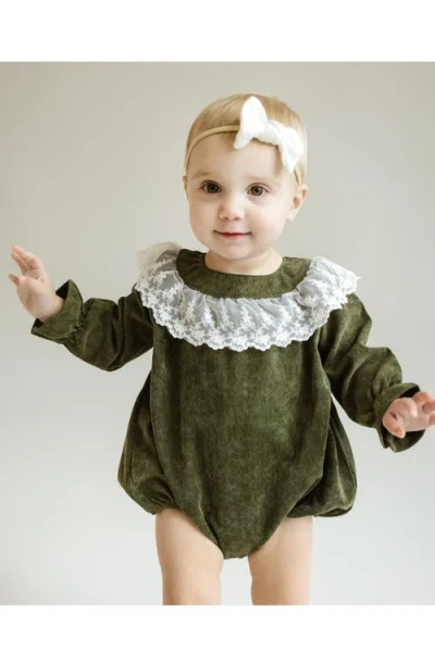 Cuclie Lace Collar Bubble Romper In Green