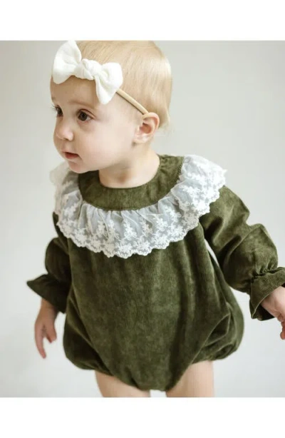 Cuclie Lace Collar Bubble Romper In Green