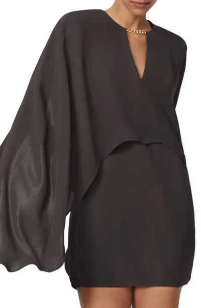 Reiss Cassidy Long Sleeve Cape Minidress In Brown