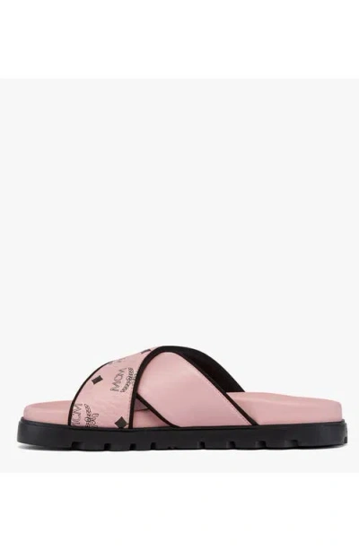 Mcm Cross Sandal In Visetos Leather Mix In Pink