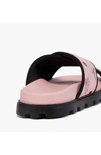Mcm Cross Sandal In Visetos Leather Mix In Pink