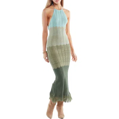 Capittana Cornelia Ombré Halter Pointelle Cover-up Sundress In Green