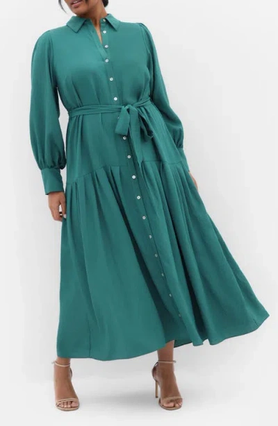 City Chic Romie Button-up Shirtdress In Green