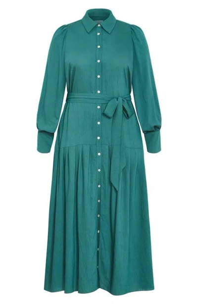 City Chic Romie Button-up Shirtdress In Green